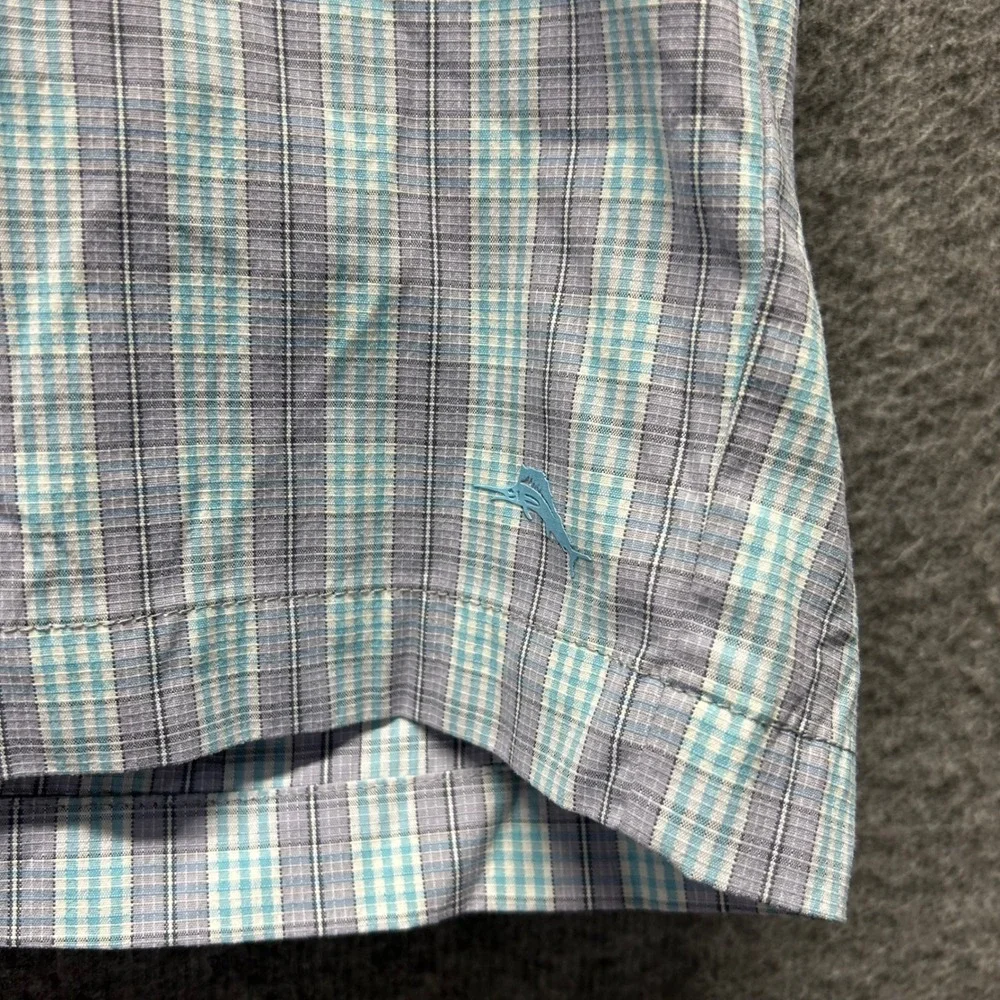 Tommy Bahama Men Plaid Flat Front Shorts Blue Grey Size 42 Nylon Stretch Coastal